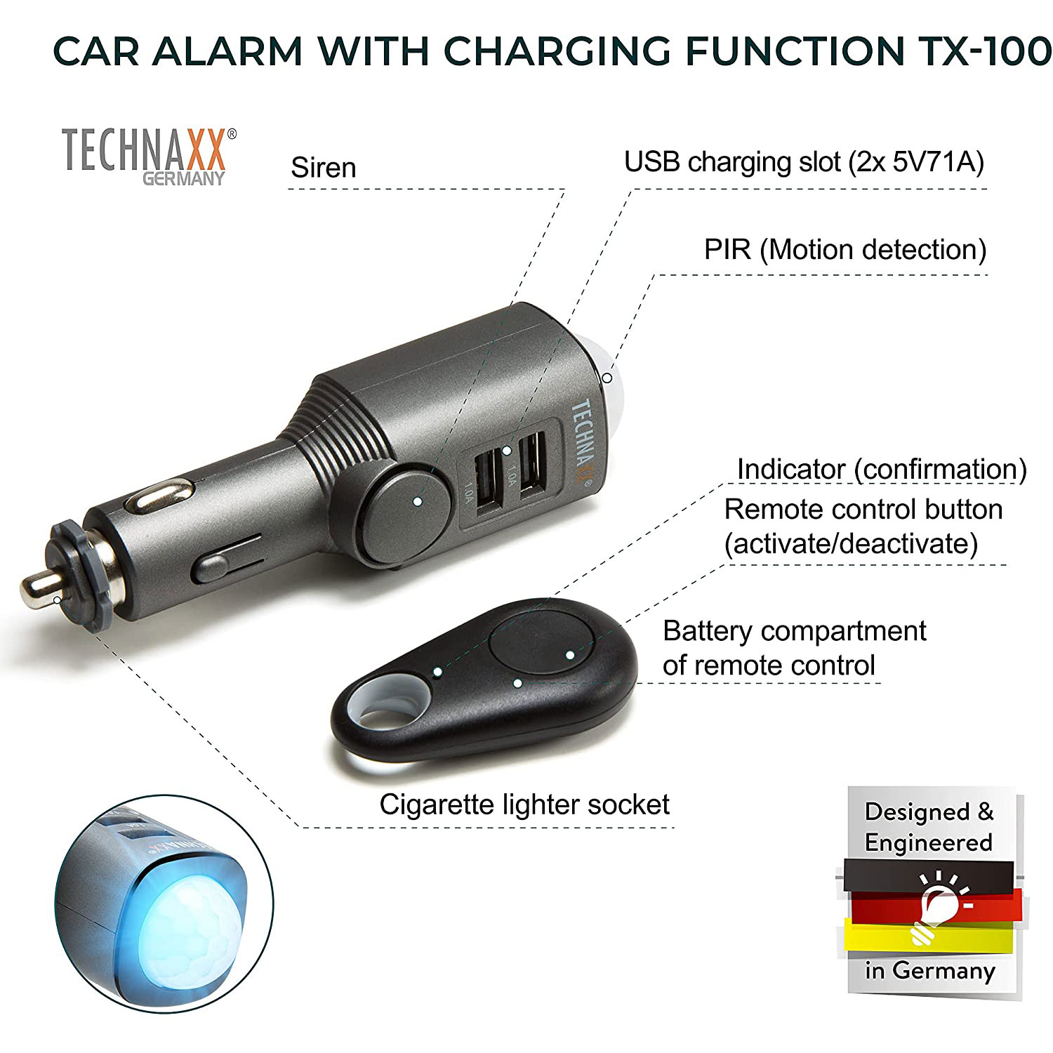 Technaxx car Alarm with Charging Function TX-100 - imagine 2